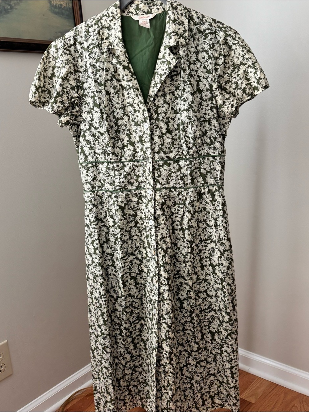 Sundance Cotton Green Daisy Floral Print Midi Dress Size 8